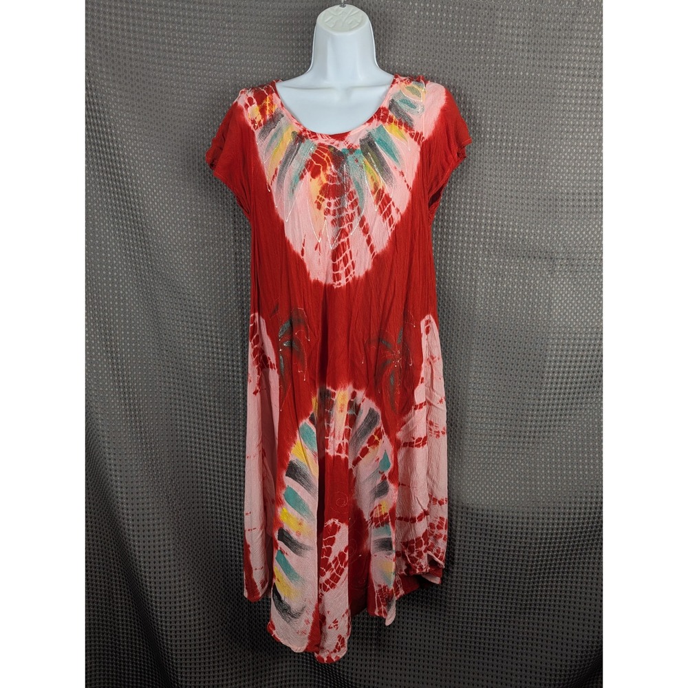 Exist Red Tie Dye Boho Dress One‎ Size Flowy Swing Festival Casual India Multi